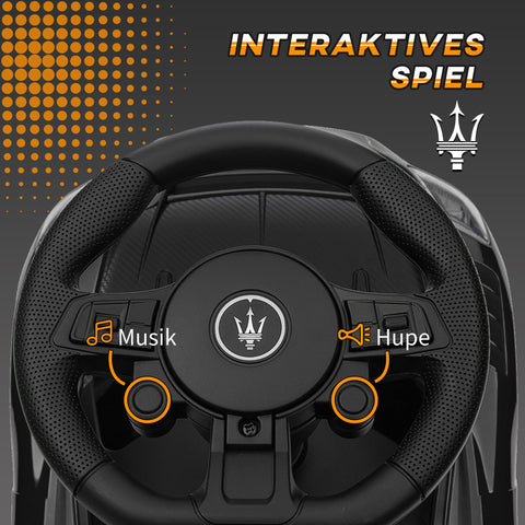 Rootz Maserati GT2 Ride-On Car - Kids Slide Car - Toy Vehicle - Horn & Music - 65L x 29W x 37H cm - Black