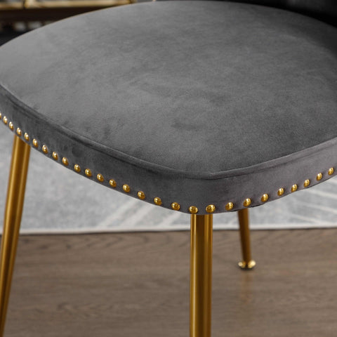 Rootz Set of Two Velvet Dining Chairs - Padded Backrest - Ergonomic Seating - Gold Metal Legs - 43.9cm x 62cm x 87.5cm