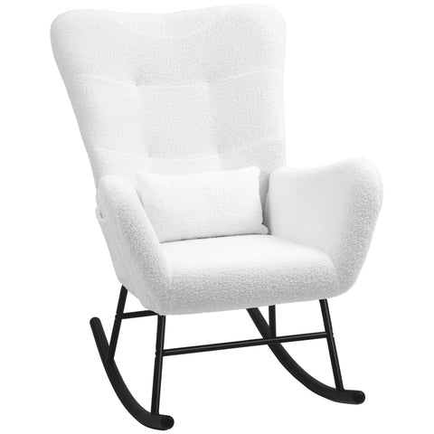 Rootz Rocking Chair - Fluffy Chair - Glider Chair - Luxurious Comfort - 67cm x 95cm x 100cm - White
