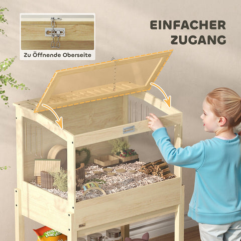 Rootz 2 Floor Hamster Cage - Rodent Enclosure - Small Animal Habitat - Foldable Lid - Brown - 83.2cm x 50cm x 103cm