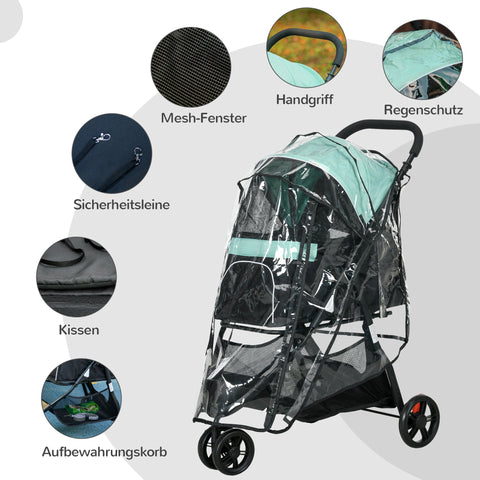 Rootz Pet Buggy Dog Stroller - Foldable Pet Carriage - Dog Pram - Rain Protection - Easy Travel - 80.5L x 51.5W x 100H cm