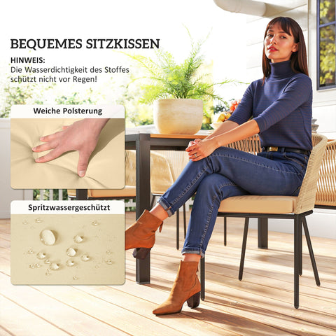 Rootz 5-Part Garden Furniture Set - Patio Table and Chairs - Outdoor Dining Set - Washable Cushions - 74H cm Table, 56B x 57T x 75H cm Chairs