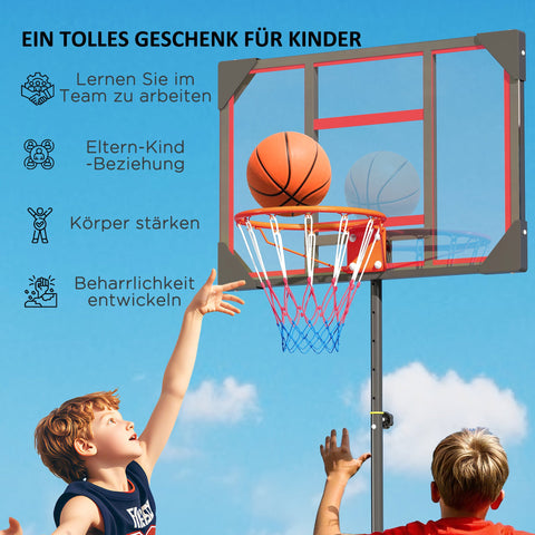 Rootz Children's Basketball Basket - Outdoor Basket - Adjustable Hoop - Height 210-260 cm, Mobile with Wheels, Red - 82cm x 2cm x 53cm