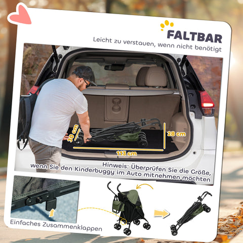 Rootz Pet Car - Dog Car - Animal Companion Stroller - Washable Pillow for Comfort - 76cm x 44cm x 103cm - Green