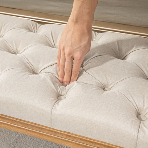 Rootz Bed Bench - Upholstered Bench - Bedroom Stool - Linen Look Fabric - Thick Padding - 120cm x 41cm x 48cm