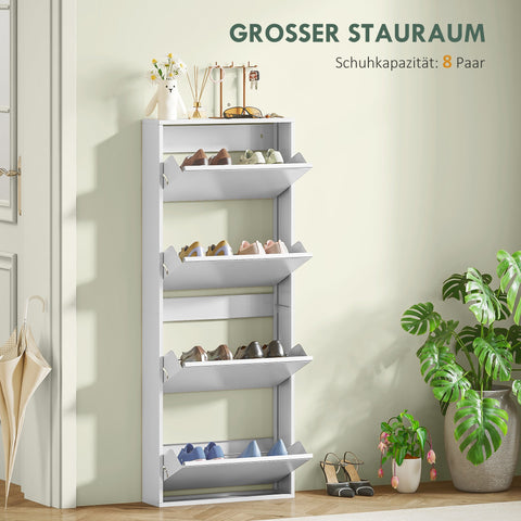Rootz Narrow Metal Shoe Cabinet - Slim Shoe Rack - Entryway Organizer - Space-Saving, Stores 8 Pairs, White, 55x15x139.5cm