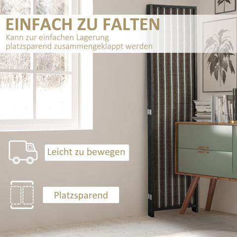 Rootz Foldable Room Divider - Privacy Screen - Paravent - High-Quality Wood/Bamboo - 180cm x 180cm - Brown/Black