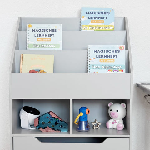 Rootz Children's Bookshelf - Kid's Shelf - Storage Unit - Keeps Rooms Tidy - 60 x 29.9 x 90 cm, Grey
