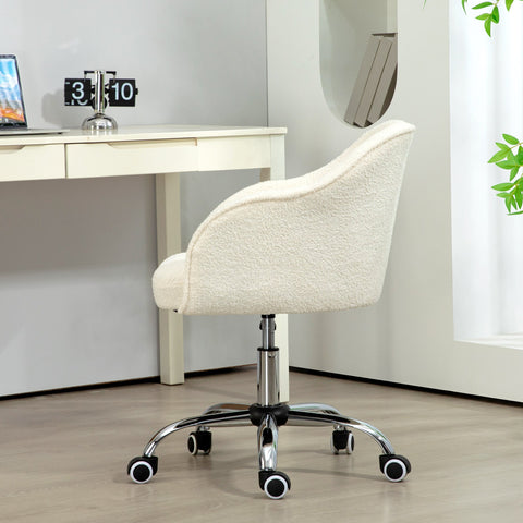 Rootz Ergonomic Home Office Chair - Desk Chair - Swivel Chair - Super Soft Teddy Fabric -White - 56cm x 61cm x 86cm