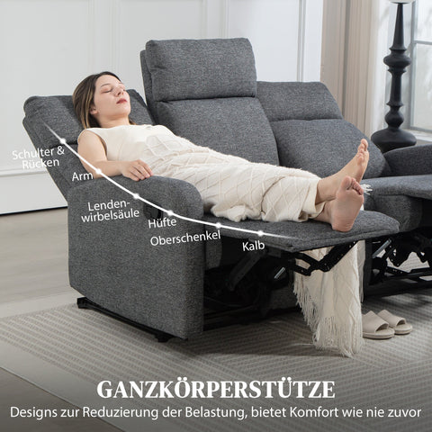 Rootz 3-Seater Sofa - Adjustable Backrests - Reclining Couch - High-Density Foam Comfort - Grey - 161cm x 157cm x 78cm