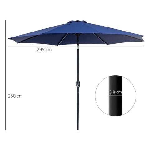 Rootz Garden Screen Straight Parasol - Sunshade - UV Resistant - Optimal Sun Protection - Ø 3m x 245cm, Blue