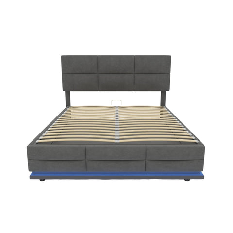 Rootz Double Bed with LED - Upholstered Bed - Velvet Bed - USB Charger & Storage - 208.5cm x 164cm x 115cm