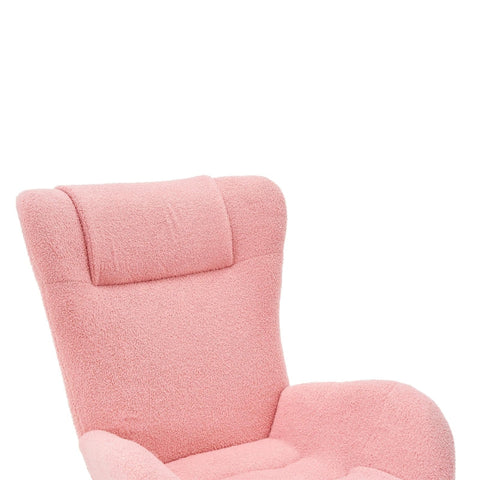 Rootz Pink Teddy Velvet Rocking Chair - Recliner - Lounge Chair - Ergonomic Comfort - 67.5L x 93W x 93H cm