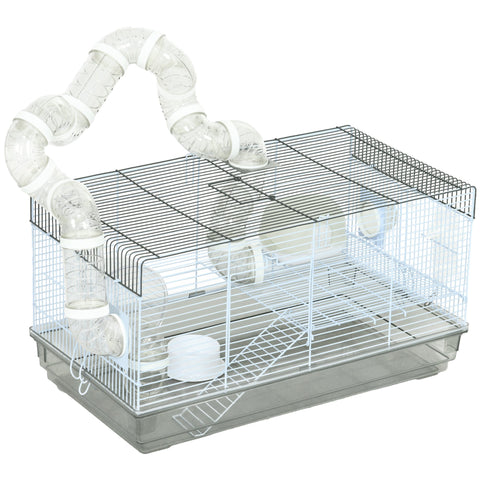 Rootz Hamster Cage - Rodent Cage - Small Pet Habitat - Exciting Tunnel System - 58 x 32 x 31 cm - Grey