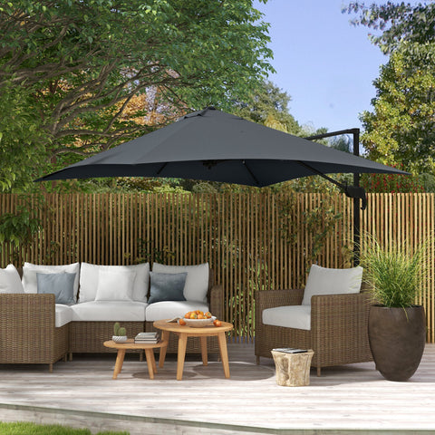 Rootz Square Swiveling Crank Parasol - Outdoor Umbrella - Garden Screen - 360° Rotation - 2.95m x 2.95m x 2.66m Grey