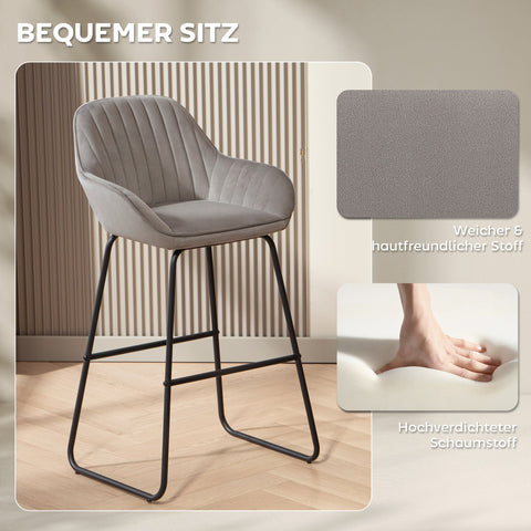 Rootz 2 Set Bar Chairs - Bar Stools - Upholstered Seats - Optimal Comfort - 50.5cm x 96cm - Metal Legs - Grey