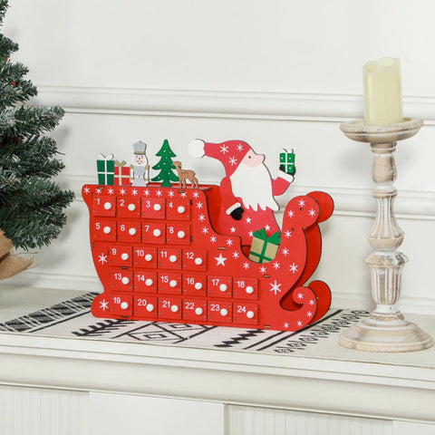 Rootz Santa Sleigh Advent Calendar - Christmas Countdown - Desk or Mantel Decor - 24 Compartments - Reusable - Red - 22.5cm x 8cm x 36cm