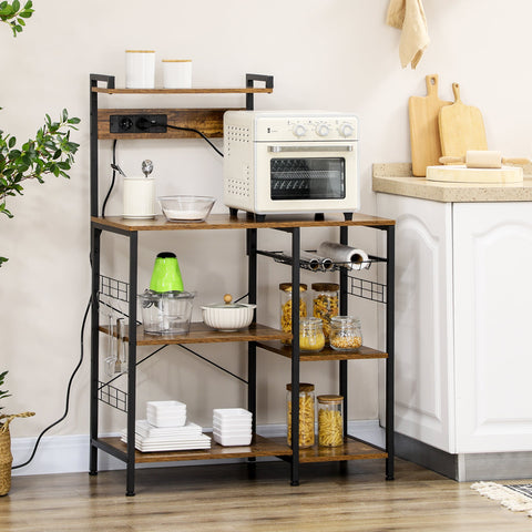 Rootz Kitchen Shelf with Integrated Sockets - Microwave Shelf - Industrial Storage Shelf - Ample Storage - 90x42x130cm