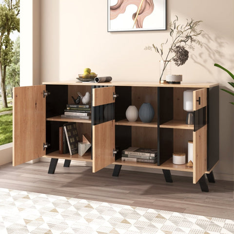 Rootz Sideboard - Buffet Cabinet - Modern Credenza - LED Lighting - 140cm x 78cm x 41cm - Stylish Design & Ample Storage