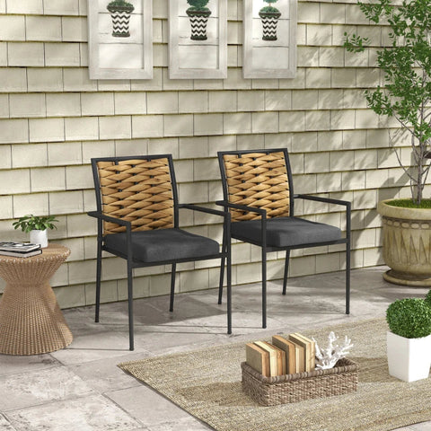 Rootz Garden Chairs - Outdoor Chairs - Patio Chairs - Seat Cushions - Weatherproof - Modern Design - PE Rattan - Polyester - Black - 57 X 58 X 87cm