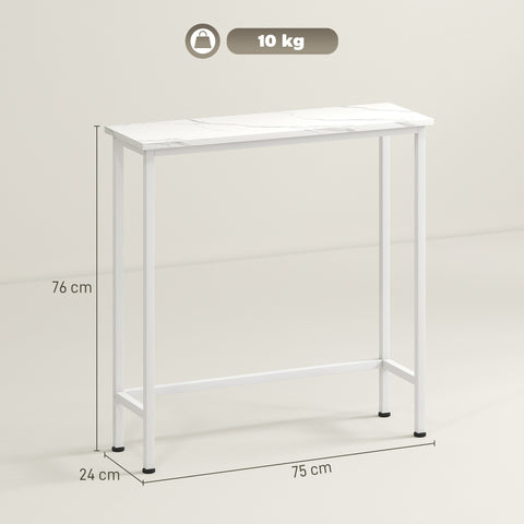 Rootz Console Table - Narrow Hallway Table - Slim Corridor Table - Adjustable Foot Pads - 75cm x 24cm x 76cm - White