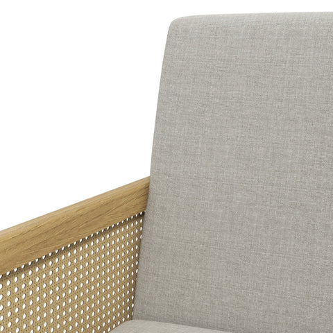 Rootz Accent Chair - Lounge Chair - Relaxing Chair - Rattan Look Armrests - Breathable Fabric - Floor Protectors - 65.5cm x 72cm x 78cm - Natural Wood Frame