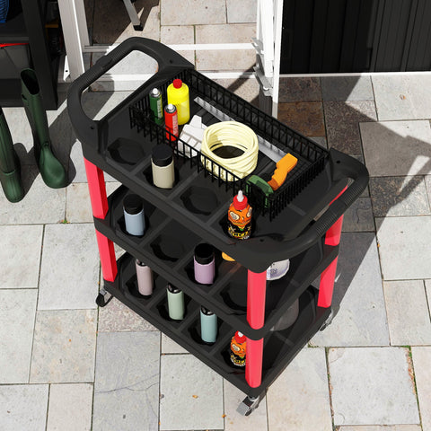 Rootz Tool Car - Utility Cart - Mobile Storage - Side Handles - 83cm x 43cm x 97cm - Red