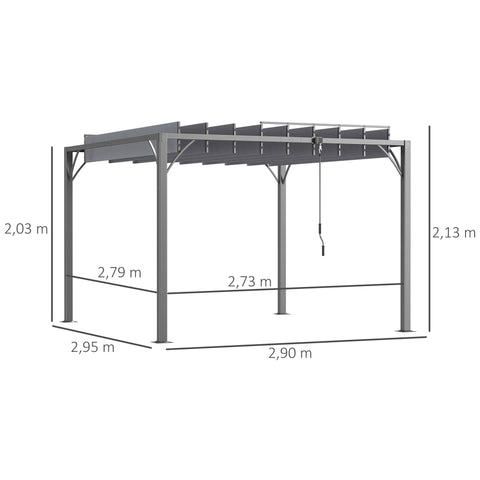 Rootz Bioclimatic Pergola - Outdoor Shade - Adjustable Sun Shelter - UV 50+ Protection - 290cm x 295cm x 213cm Aluminum Grey