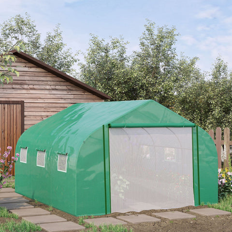 Rootz Garden Greenhouse Tunnel - Plant Shelter - UV Protection - Galvanized Steel - 3.47m x 3m x 2m - 6 Windows & Roll-Up Zipper Door