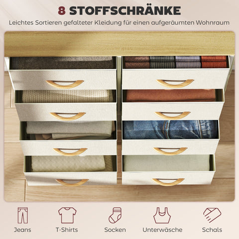 Rootz Chest of Drawers - Dresser - Storage Organizer - 8 Fabric Drawers - Steel Frame - 86cm x 30cm x 94.5cm - Brown