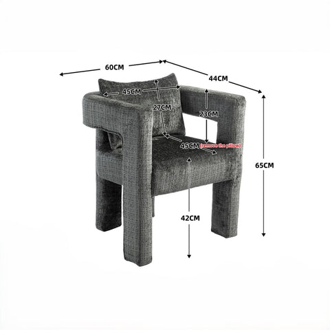 Rootz Modern Chenille Lounge Chair - Single Chair - Ergonomic Seating - Skin-Friendly Fabric - 60L x 44W x 65H cm