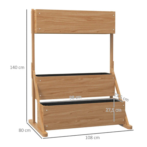 Rootz verhoogd bed - 3 bloembakken - weerbestendig - afvoergaten - binnenvoering - natuurlijk houten frame - 108 x 80 x 140 cm