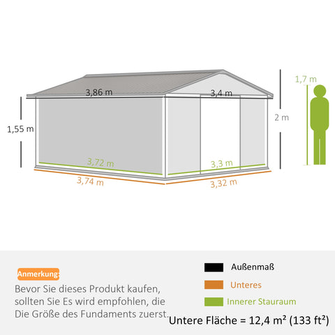 Rootz Weatherproof Garden Tool Shed - Storage Shed - Outdoor Shed - Excellent Ventilation - 340cm x 386cm x 200cm