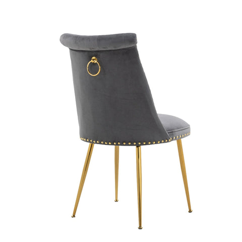 Rootz Set of Two Velvet Dining Chairs - Padded Backrest - Ergonomic Seating - Gold Metal Legs - 43.9cm x 62cm x 87.5cm