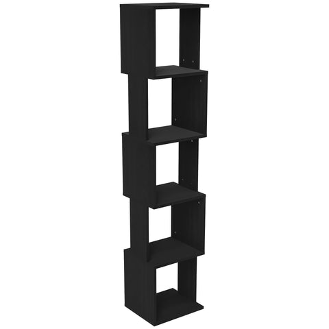 Rootz Modern Library Shelf - Storage Shelf - 5 Level Bookshelf - Space-Saving Design - 33x28x161cm - Black