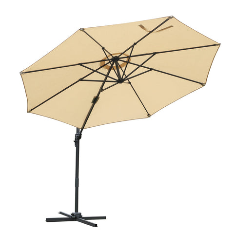 Rootz Free-Floating Rotating Parasol - Tiltable 360° Umbrella - Outdoor Canopy - Aluminum Frame - 2.95m Diameter x 2.5m Height