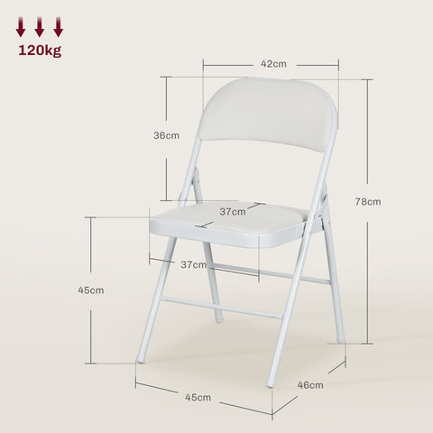 Rootz 4 Set Folding Chairs - Portable Office Chairs - Reception Seating - Comfortable Synthetic Leather - 45cm x 46cm x 78cm - White
