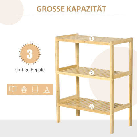 Rootz Bamboo Bathroom Shelf - Standing Rack - Organizing Shelf - Natural Bamboo - 62cm x 33cm x 80cm - 3 Shelves - Minimalist Design