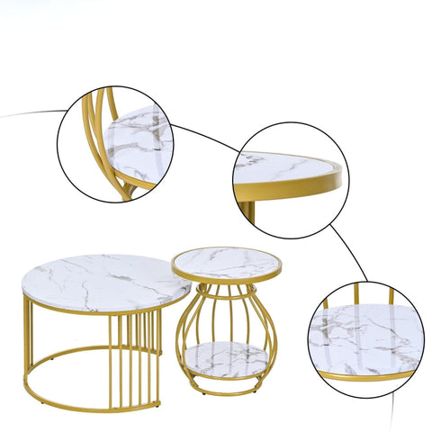 Rootz 2 Piece Coffee Table Set - Nesting Tables - Side Tables - Elegant & Durable - 70cm x 70cm x 45.5cm & 45cm x 45cm x 53.5cm