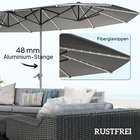 Rootz Double Terrace Umbrella - Sunshade Parasol - UV Protection Canopy - UPF50+ Coverage - 451cm x 267cm x 249cm - Grey