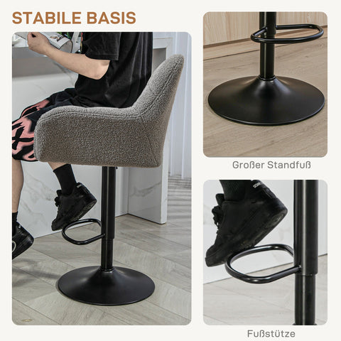 Rootz Bar Stool Set of 2 – Retro Design – Adjustable Kitchen Chairs – Swivel Counter Stools – Ergonomic Comfort – 57.5x52.5x93-114cm – Grey & Black