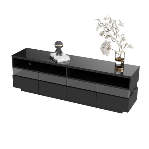 Rootz High Gloss TV Cabinet - Media Stand - Entertainment Unit - LED Lighting - 173.5L x 55W x 38H cm