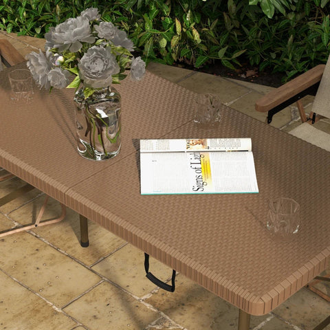 Rootz Garden Table - Outdoor Folding Table - Garden Folding Table - PE Rattan - Brown + Black - 122 x 60 x 73 cm