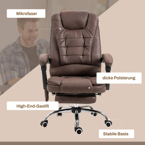 Rootz Massage Office Chair - Swivel Chair - Heated Massage Points - 135° Backrest - Microfiber Fabric - 65cm x 70cm x 119cm
