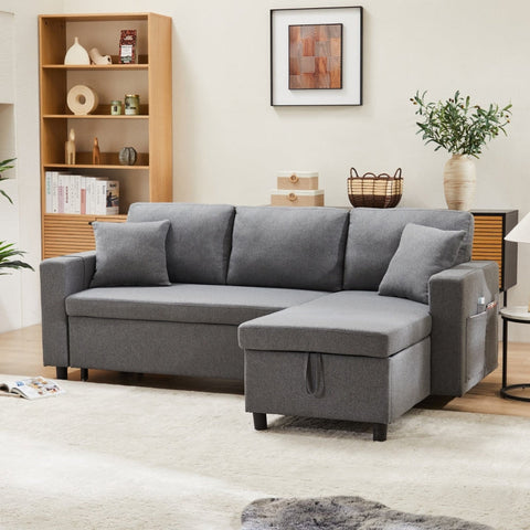 Rootz L-Shaped Sofa Bed - Convertible Couch - Sleeper Sofa - Bed Function - 219cm x 142.5cm x 70.5cm
