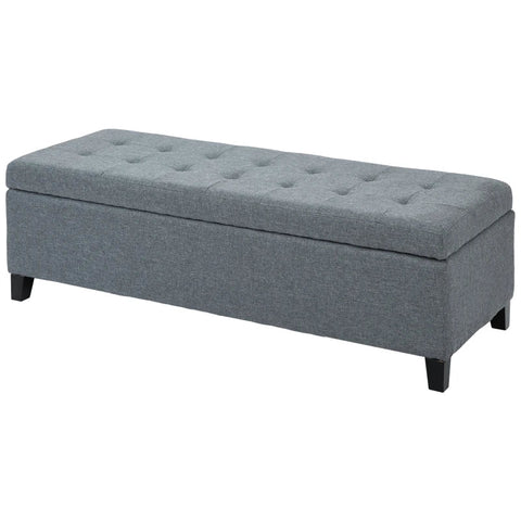 Rootz Bench With Storage - Ottoman - Hallway Bench - Button Stitching - Imitation Linen - Eucalyptus Wood - Gray - 125.1cm x 48.9cm x 41.3cm