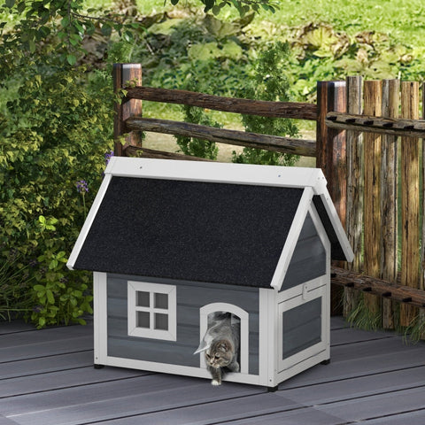 Rootz Outdoor Cat House - Cozy Shelter - Pet Cave - Three Door Design - Weatherproof - Fir Wood - 77cm x 57.5cm x 68cm