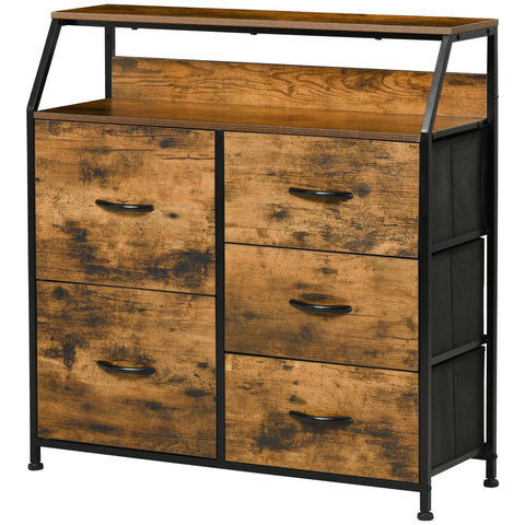 Rootz Chest of Drawers - Storage Cabinet - Bedroom Furniture - 5 Foldable Fabric Drawers - 83.5 x 29 x 87 cm - Industrial Style - Stable & Secure