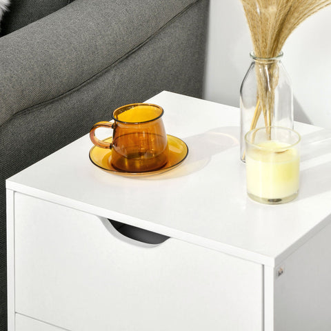 Rootz Bedside Table - Scandinavian Nightstand - White & Wood Look - 2 Drawer Storage - 40 x 35 x 50.5 cm