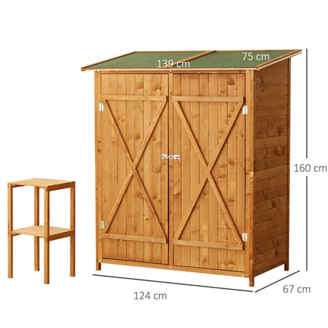 Rootz Tool Shed with Side Table - Garden Storage - Outdoor Shed - Weatherproof - Multi-functional - Secure - 139W x 75D x 160H cm - Fir Wood
